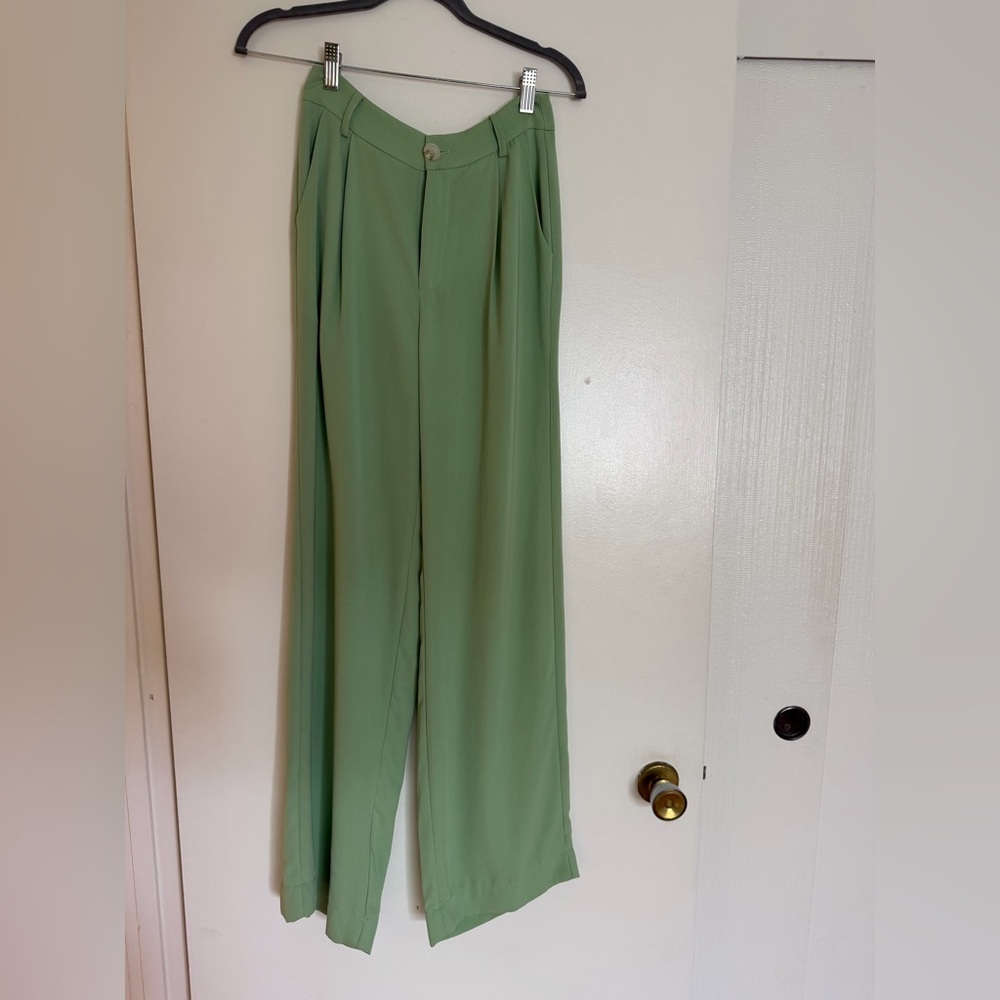 Cotton Candy Sage Green Wide-Leg High-Waist Pants